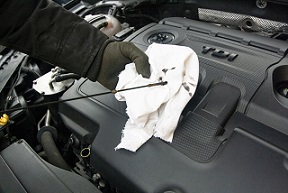 Person checking the oil on his car