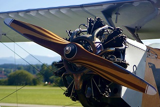 Picture of wooden propeller on old bi-plane